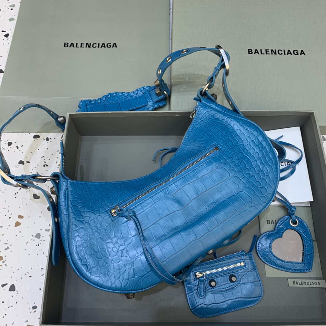 BALENCIAGA 67130723 Le Cagodile Women's Shoulder Bag for Women's Shoulder Bag in Embossed Blue