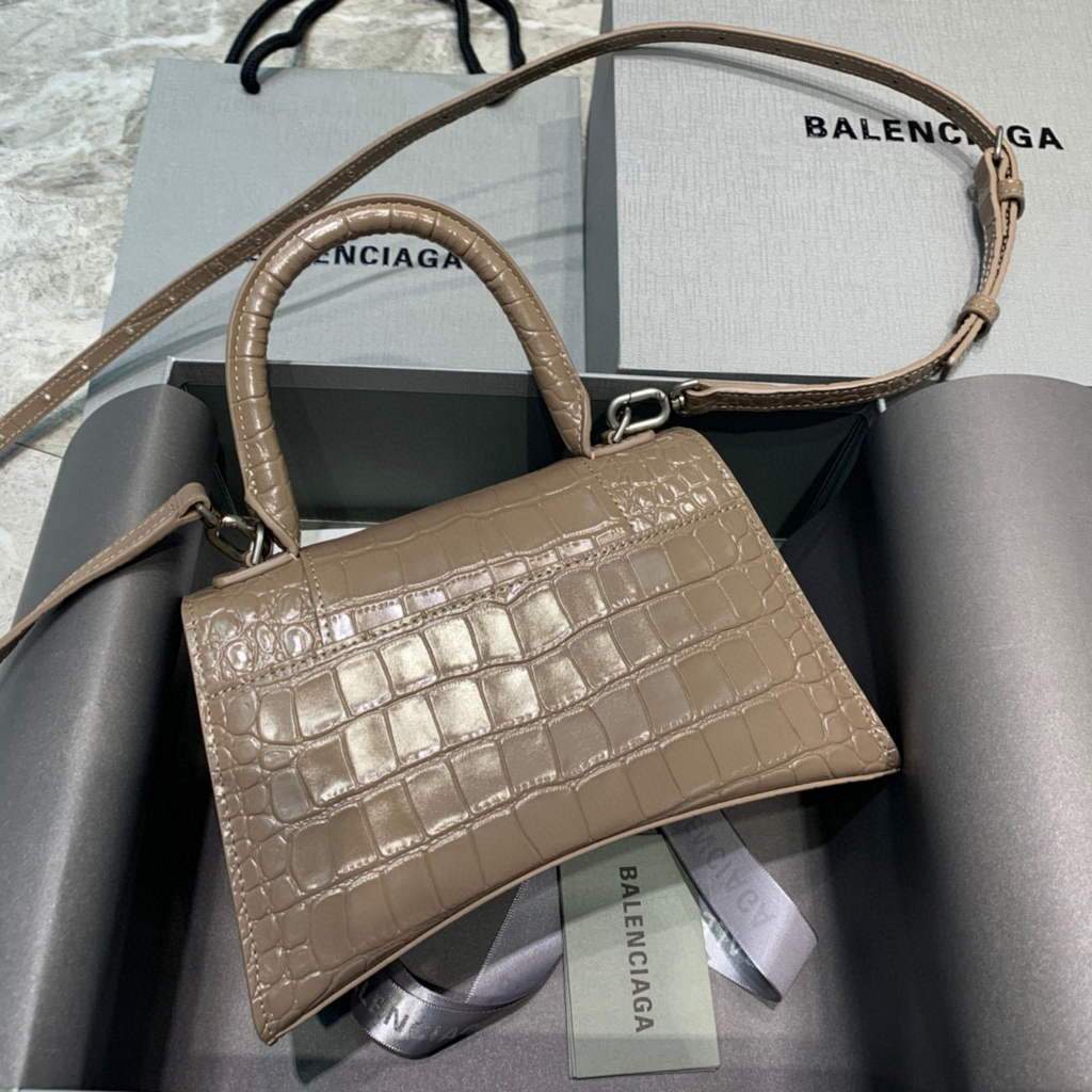 BALENCIAGA 593546 Kakhi Crocodile Hourglass Classista