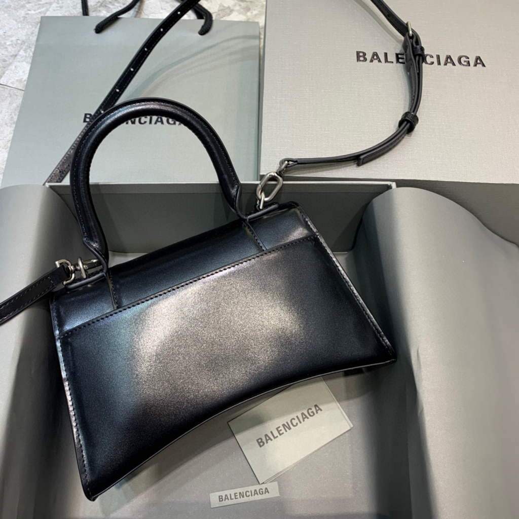 Balenciaga 593546 Hourglass Hourglass Top -gustla Black Silver Bag