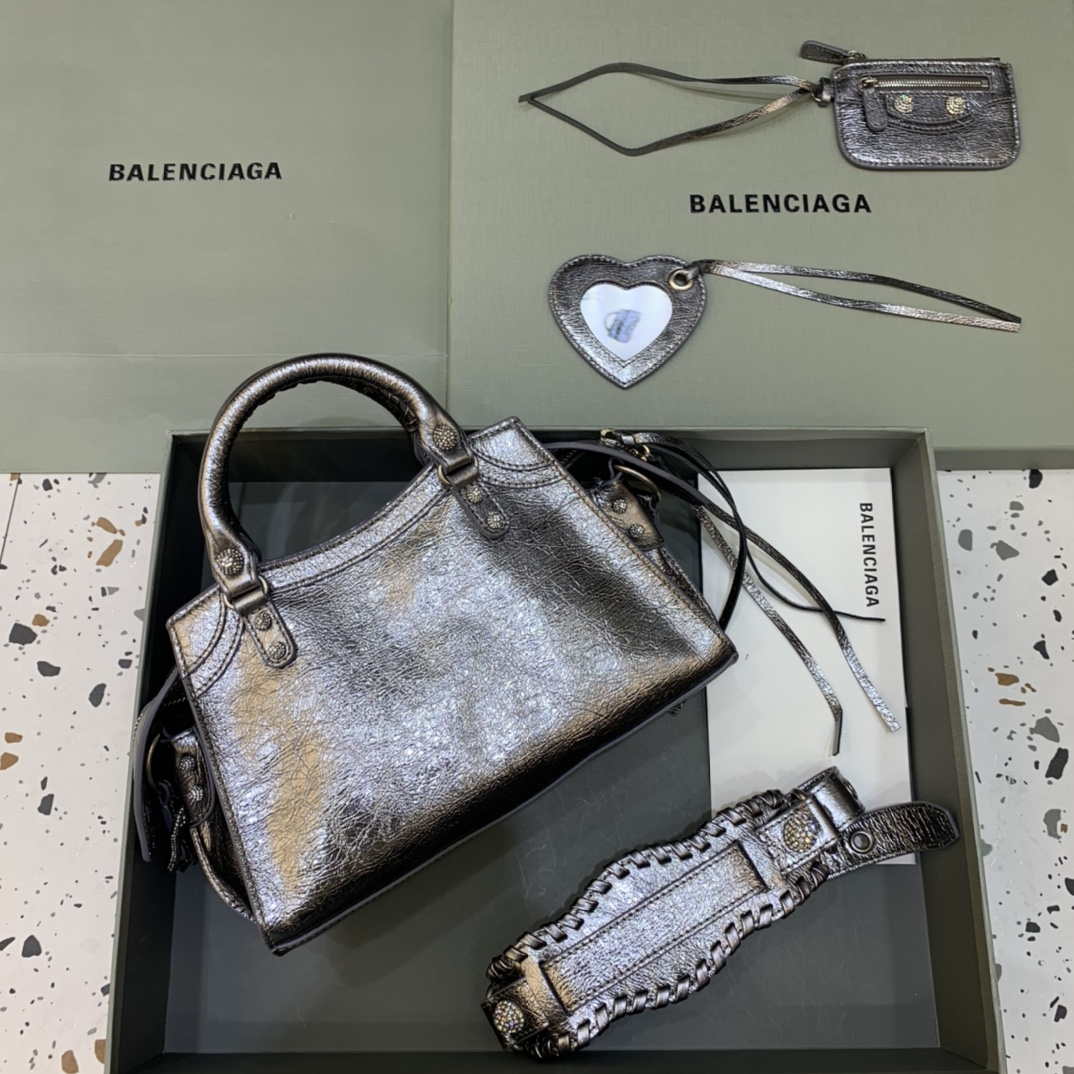 Balenciaga 700940210B Neo Cagole City Lambskin Bags arena grey