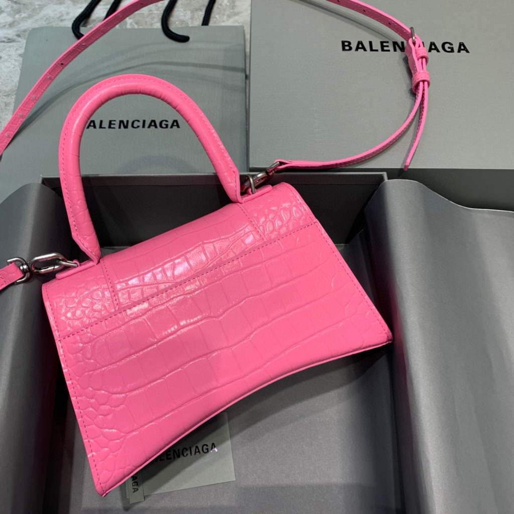 Balenciaga 593546 Hourglass Crocodile Classista Pink Bag