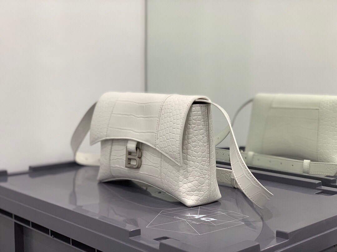 Balenciaga 671355 Women's Shoulder Center Bag Crocodile White Embossed