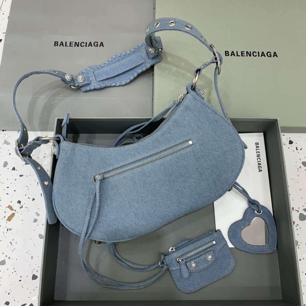 Balenciaga 67130723 Le Cagole Small Shoulder Bag in Denim Blue