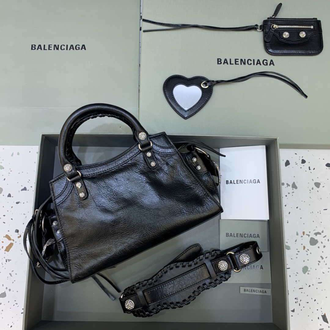 Balenciaga 700940210B Neo Cagole City Lambskin Bag Black