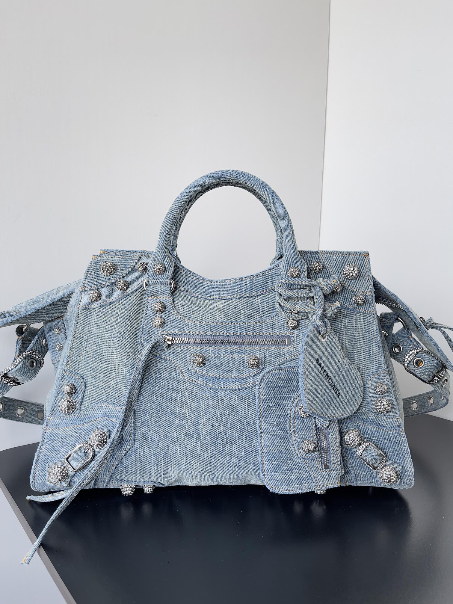 BALSNCIAG* Neo cagole biker bag Neo cagole trapezoidal large denim blue