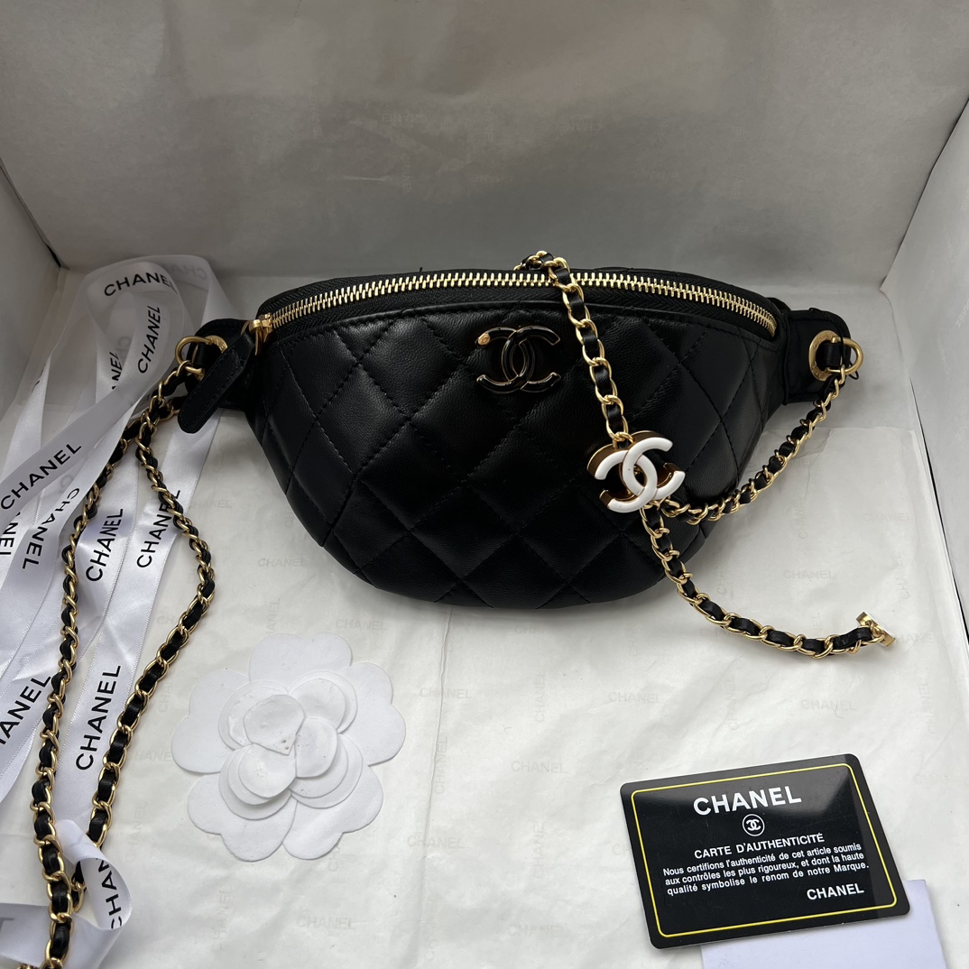 Chanel 24A Double C Enamel Buckle Waist black Pack 1209