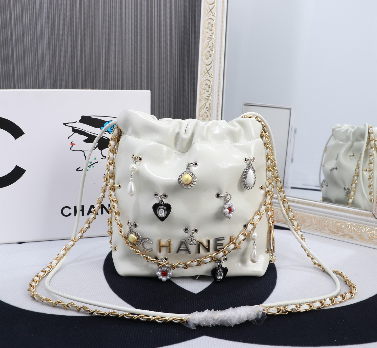 Chanel Mini Garbage Bag 8867 white color