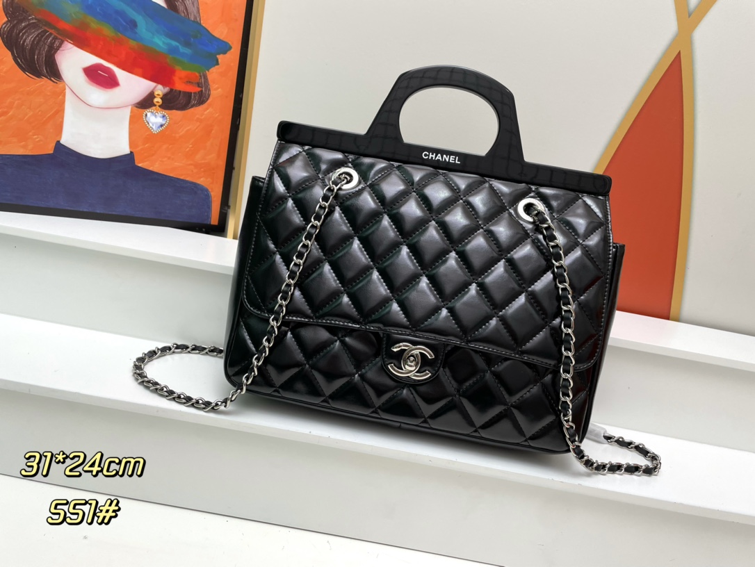 Chanel Vintage CF Handheld Lid Bag 551 black color