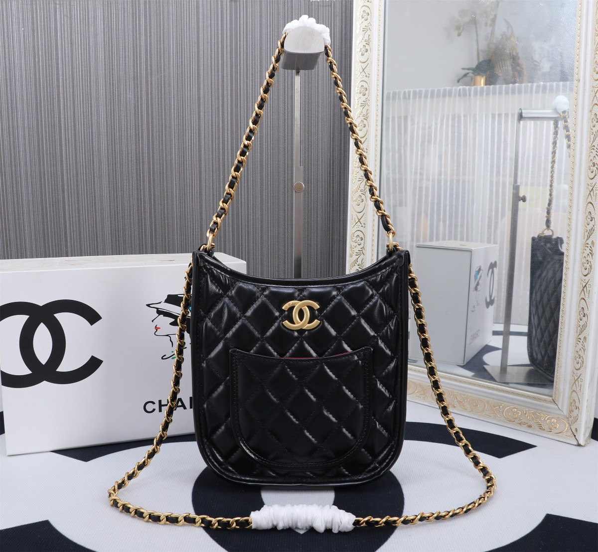 chanel 24s new hobo shoulder bag crossbody bag 8939 black color