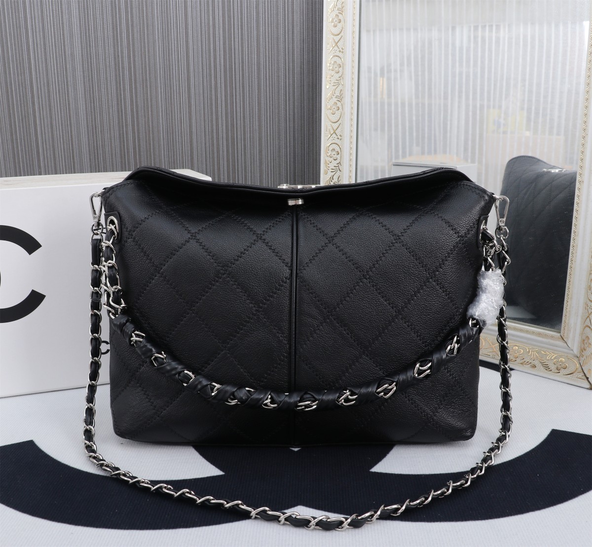 Chanel Medieval Black and Silver Underarm Tote 8847