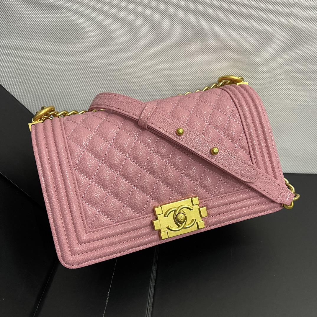 Chanel Small Check Caviar Ball Shape Textured Gilt Clasp 67086 pale pink