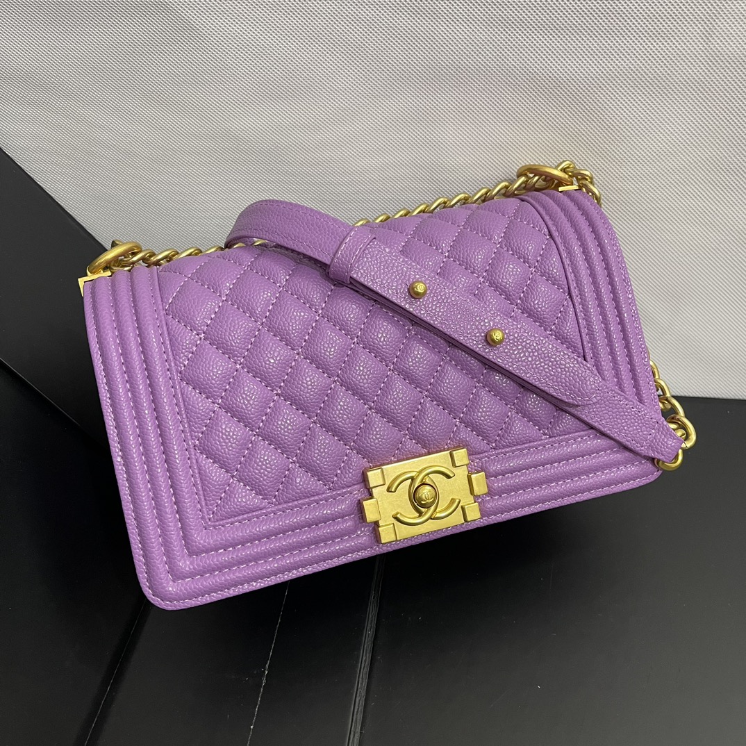 Chanel Small Check Caviar Ball Shape Textured Gilt Clasp 67086 violet