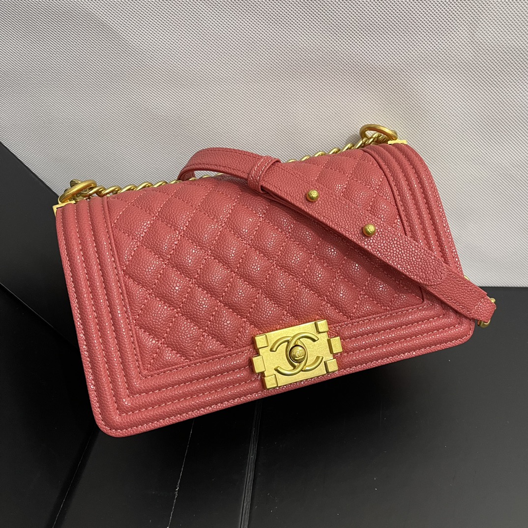 Chanel Small Check Caviar Ball Shape Textured Gilt Clasp 67086 Red