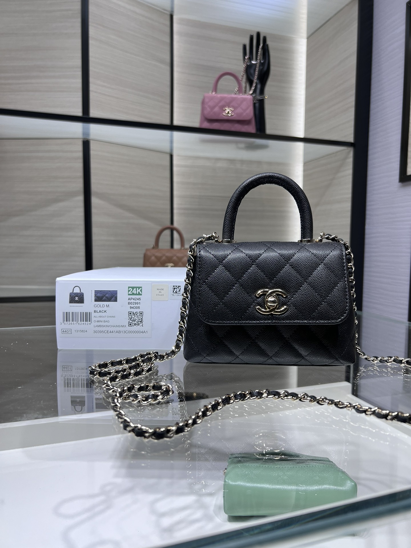 Chanel 24K Black Caviar Nano Coco Handle AY7020