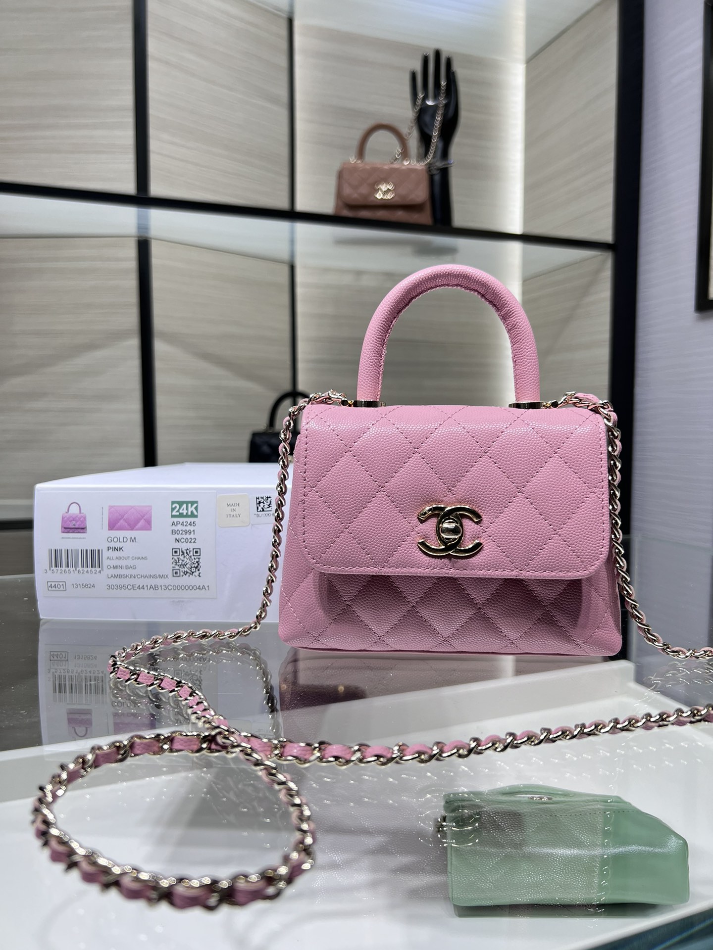 Chanel 24K Pink Caviar Nano Coco Handle AY7020