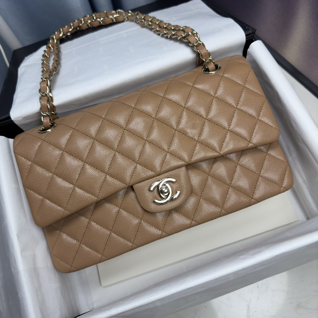 Chanel Beige Quilted Caviar Top Handle Flap Bag AS92990 Brown