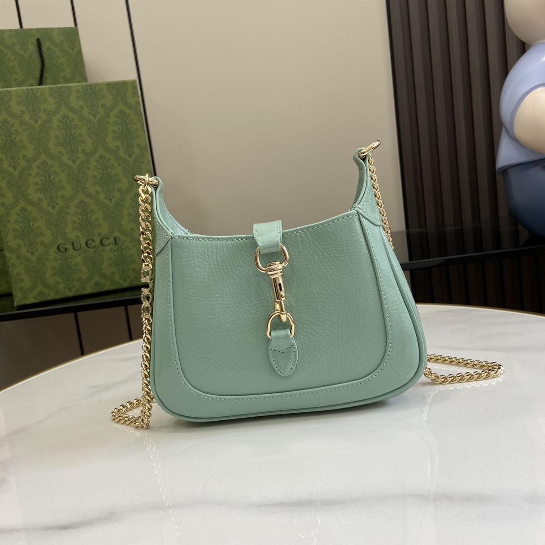 Gucci Jackie Notte Mini Shoulder Bag 782889 Light Green Crinkle Lacquer