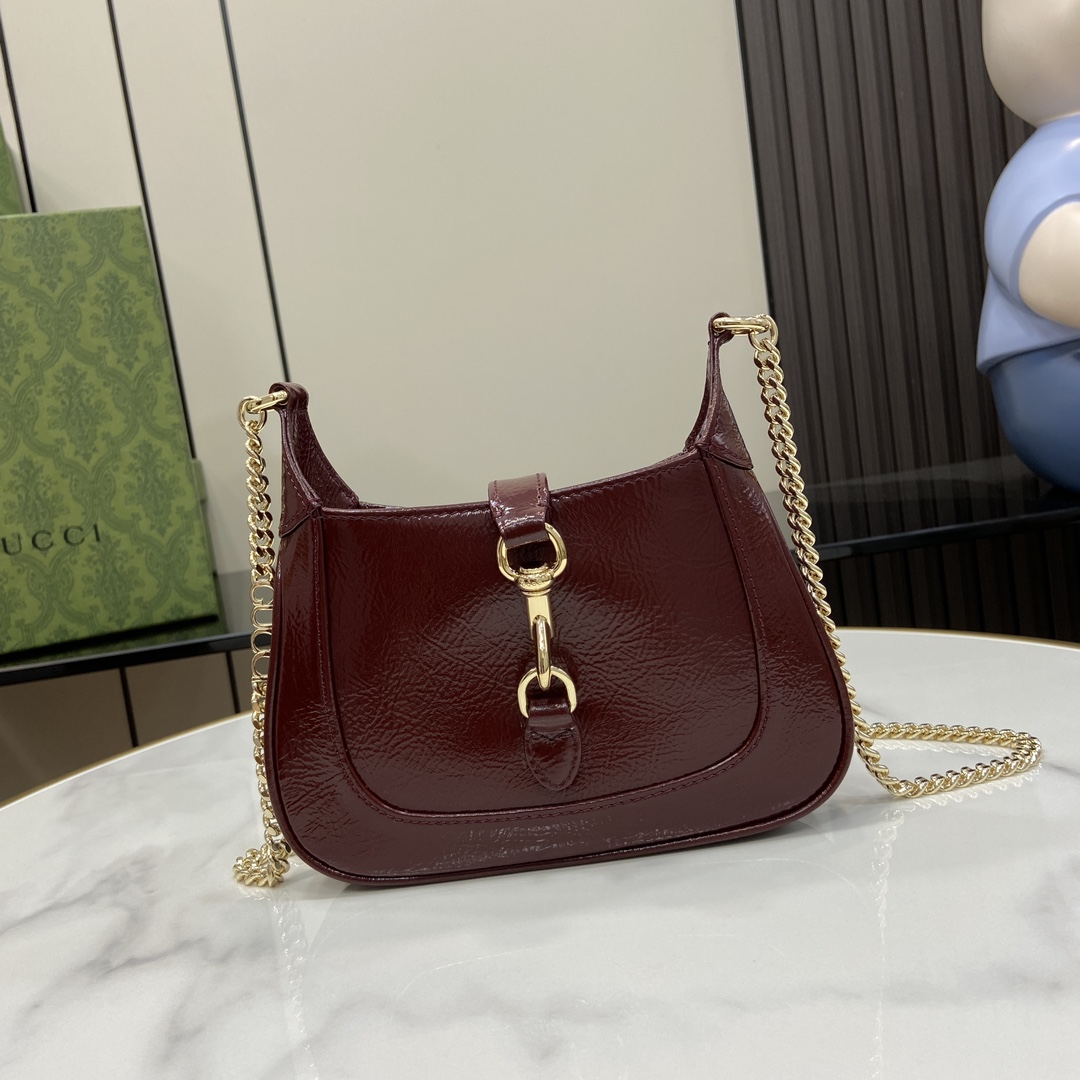 Gucci Jackie Notte Mini Shoulder Bag 782889 Burgundy Crinkle Lacquer