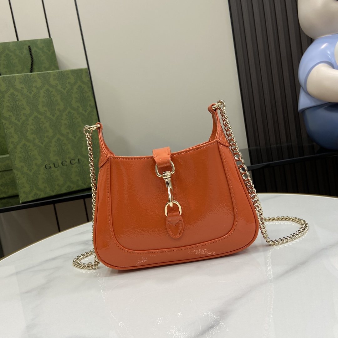 Gucci Jackie Notte Mini Shoulder Bag 782889 Orange Crinkle Lacquer