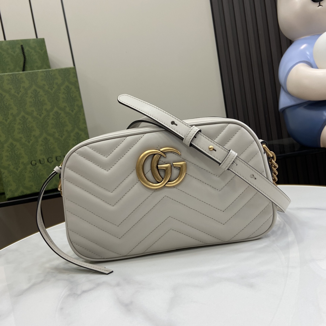 GG Marmont Collection Small Quilted Shoulder Bag 447632 Light Gray