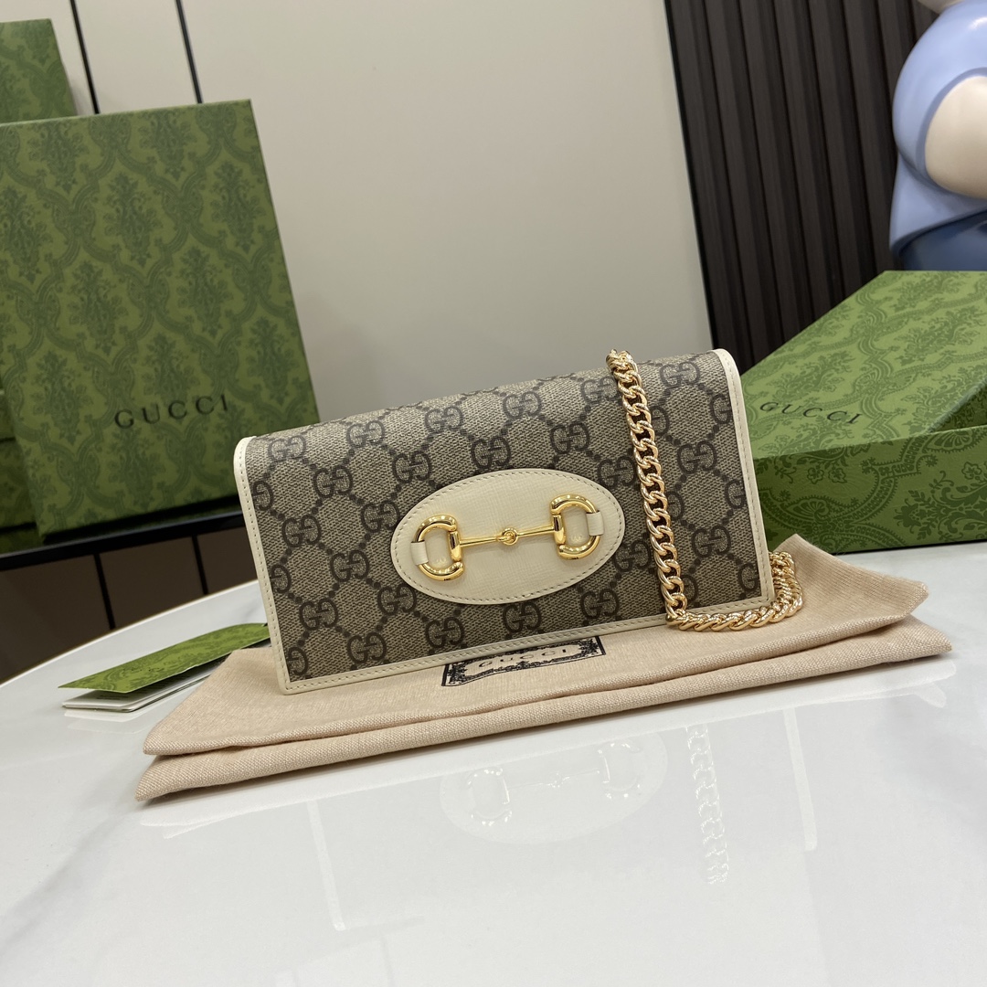 Gucci Horsebit 1955 Collection Chain Wallet 621892 white/pvc