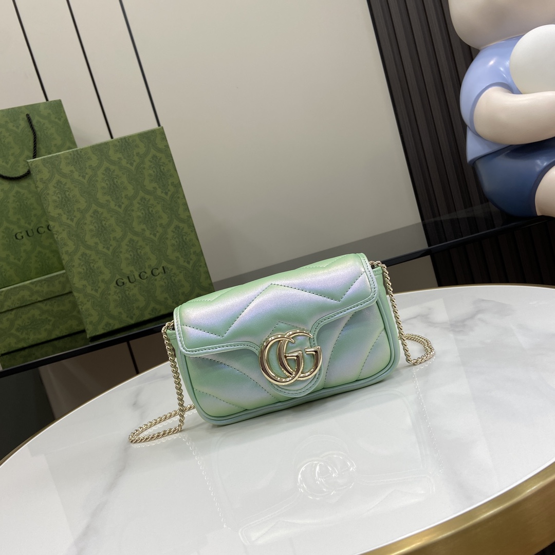 GG Marmont Collection Ultra Mini Handbag 476433 Illusion Green