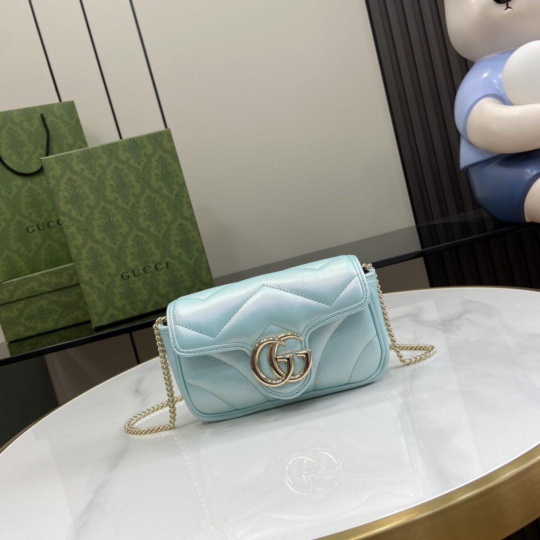 GG Marmont Collection Ultra Mini Handbag 476433 Illusion Light Blue