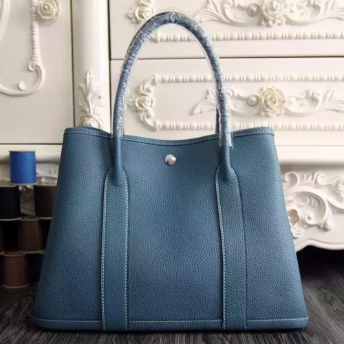 Hermes Small Garden Party 30cm Tote In Jean Blue Leather