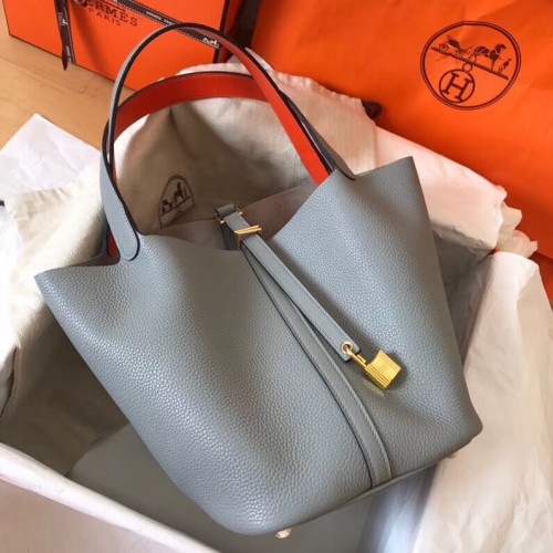 Hermes Bicolor Picotin Lock PM 18cm Blue Lin Bag