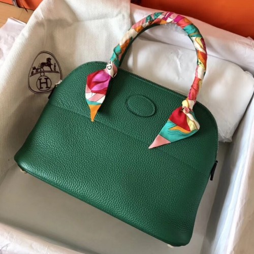 Hermes Vert Vertigo Clemence Bolide 27cm Handmade Bag