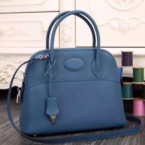 Hermes Bolide Tote Bag In Blue Leather