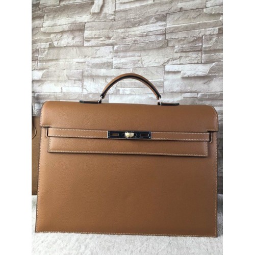 Hermes Brown Epsom Kelly Depeche 38cm Briefcase Bag