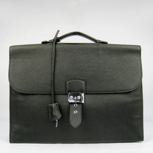 Hermes Black Sac A Depeches 38cm Briefcase Bag