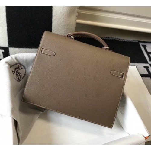 Hermes Kelly Depeche 34 Briefcase In Taupe Calfskin