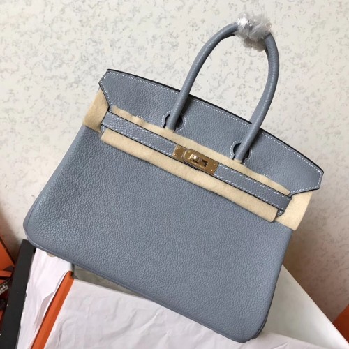 Hermes Blue Lin Clemence Birkin 25cm Handmade Bag