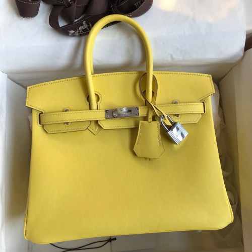 Hermes Birkin 25 Retourne Handmade Bag In Lime Swift Calfskin