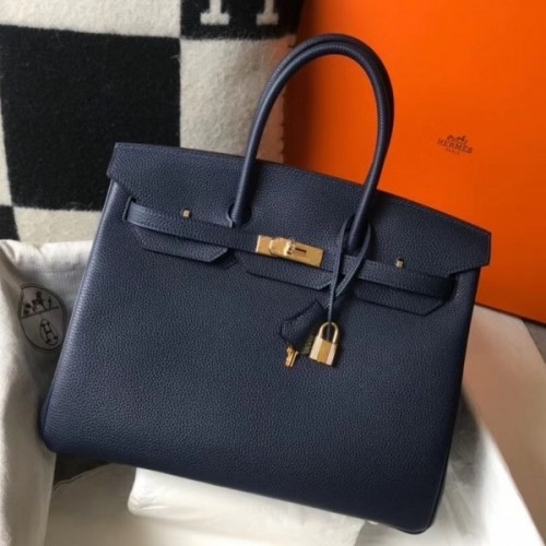 Hermes Birkin 30cm 35cm Bag In Navy Blue Clemence Leather