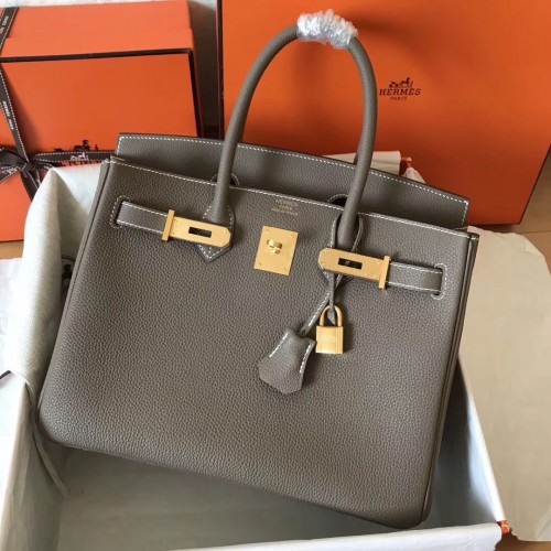 Hermes Birkin 30cm 35cm Handmade Bag In Etain Clemence Leather