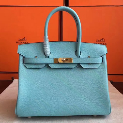 Hermes Blue Atoll Epsom Birkin 30cm Handmade Bag