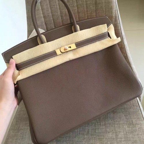 Hermes Etoupe Clemence Birkin 30cm Handmade Bag