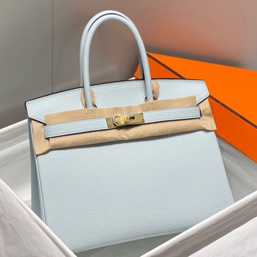 Hermes Birkin 30cm Bag In Blue Brume Clemence Leather