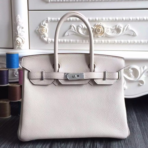 Hermes Birkin 30cm 35cm Bag In White Clemence Leather