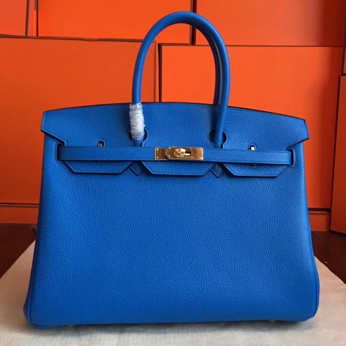 Hermes Blue Hydar Clemence Birkin 35cm Handmade Bag