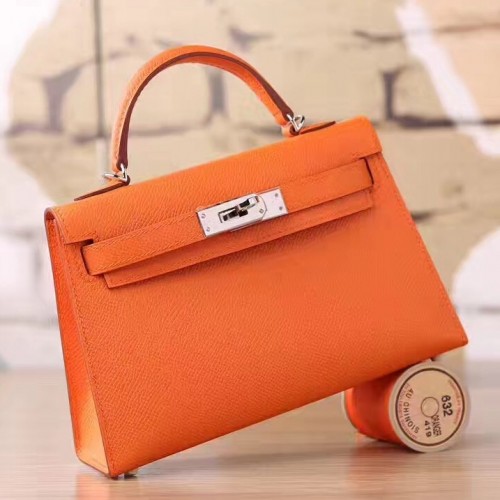 Hermes Orange Epsom Kelly Mini II 20cm Handmade Bag