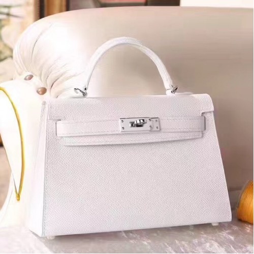 Hermes White Epsom Kelly Mini II 20cm Handmade Bag