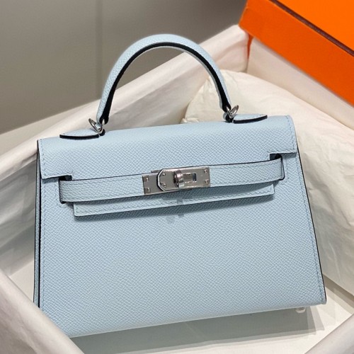 Hermes Kelly Mini II Bag In Blue Brume Epsom Leather PHW