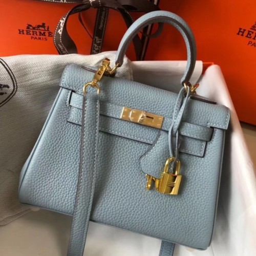 Hermes Blue Lin Clemence Kelly 20cm GHW Bag