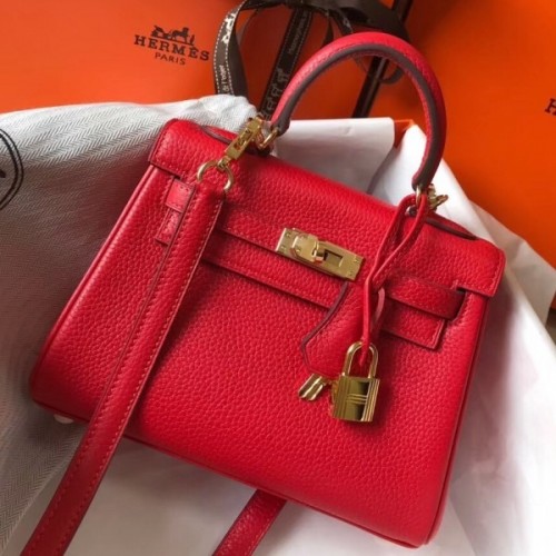 Hermes Red Clemence Kelly 20cm GHW Bag