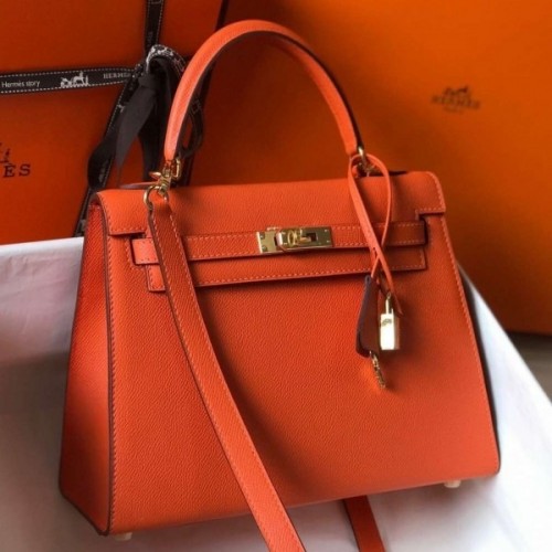 Hermes Orange Epsom Kelly 25cm Sellier Handmade Bag