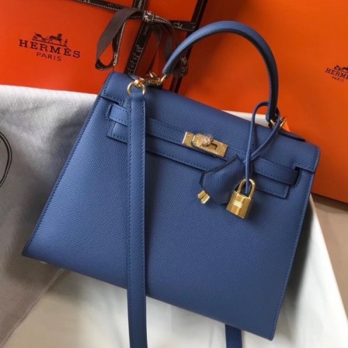 Hermes Kelly 25cm Sellier Bag In Agate Blue Epsom Leather